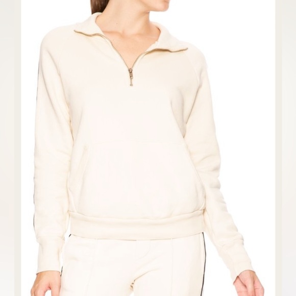 🇺🇸 NSF Camila Pullover Small Striped Quarter Zip Up Sweatshirt Cream USA Made - Picture 4 of 15